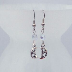 Handmade Silver Toned Crescent Moon Dangle Earrings, Moon Lover Gift for Women